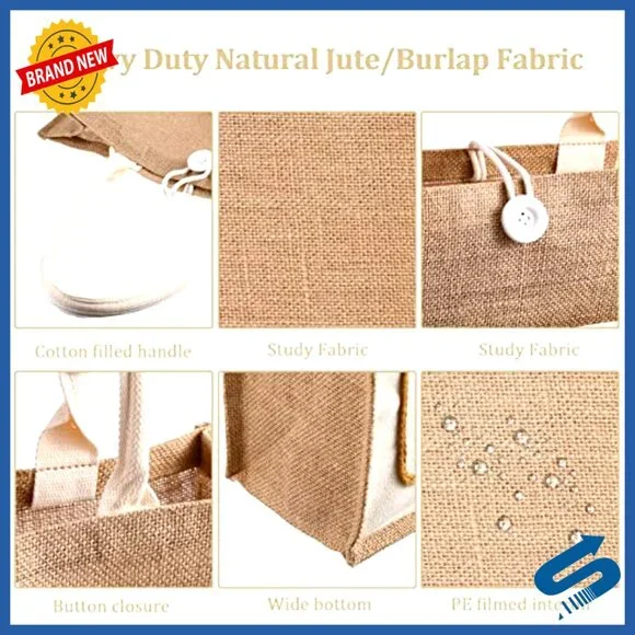 Large Jute Tote Bags Reusable Canvas Grocery Shopping Travel Gift